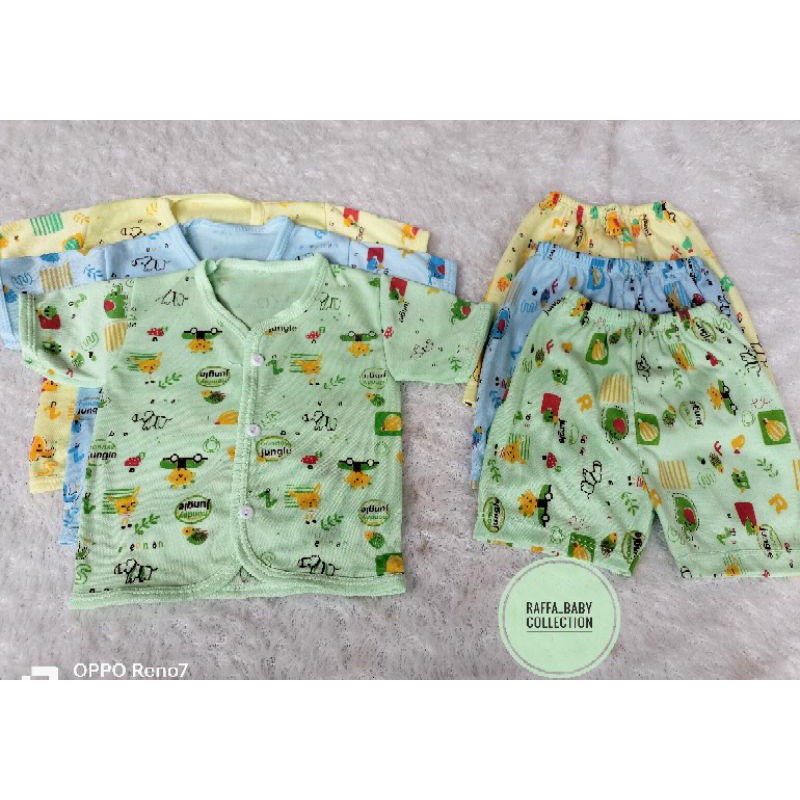 paket hemat isi 18pcs/9stel baju+celana bayi full warna motif jungle