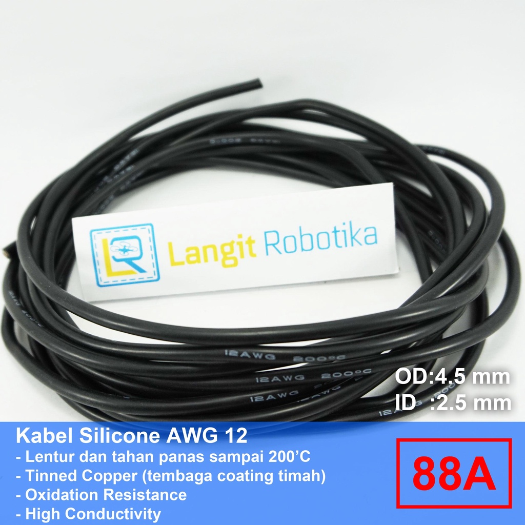 AWG 12 Kabel Silicone AWG12 Cable Silikon Wire Black Hitam RC Plane