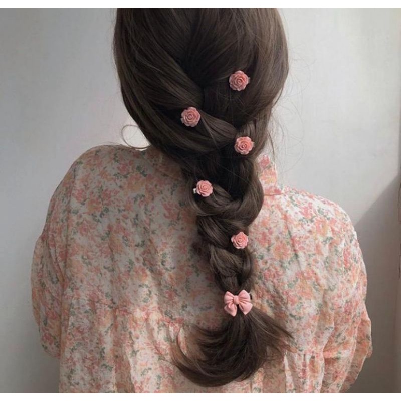JEPIT RAMBUT CANTIK BENTUK PITA DAN BUNGA ROSE KOREAN STYLE PINK JEPIT KOREA LUCU AKSESORIS RAMBUT PESTA ELEGAN JEPIT RAMBUT VIRA RESIN