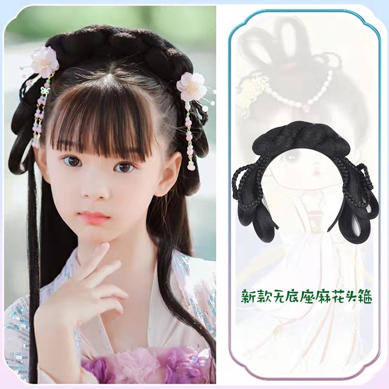 Delunashop Bando IMLEK Wig Rambut Palsu anak dan dewasa Rambut Wig hanfu Terintegrasi Kuno Han Cina Pakaian Pemula Tangan untuk Penyandang Cacat Sanggul Pesta Ming Gaya kostum Kuno Sanggul rambut gaya cina