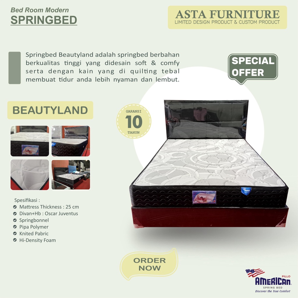 KASUR SPRINGBED AMERICAN PILLO TYPE BEAUTYLAND 120/140/160/180 MURAH BERGARANSI FULLSET