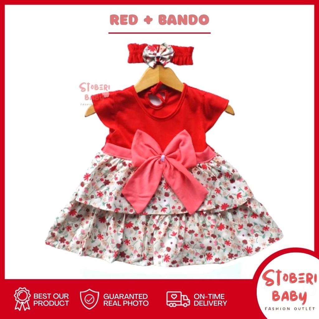 PUNCAK 3.3 stoberi baby - (EXCLUSIVE ON PUNCAK 3.3 stoberi BABY) Dress Bayi Motif Animal Lucu Baju Bayi Perempuan / QIU2 RIBBON FLOWER