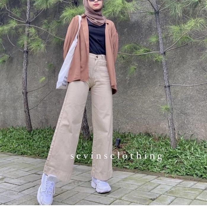 SALESevins - celana panjang highwaist kulot jeans latte/kulot jeans cream/kulot wanita|KD1