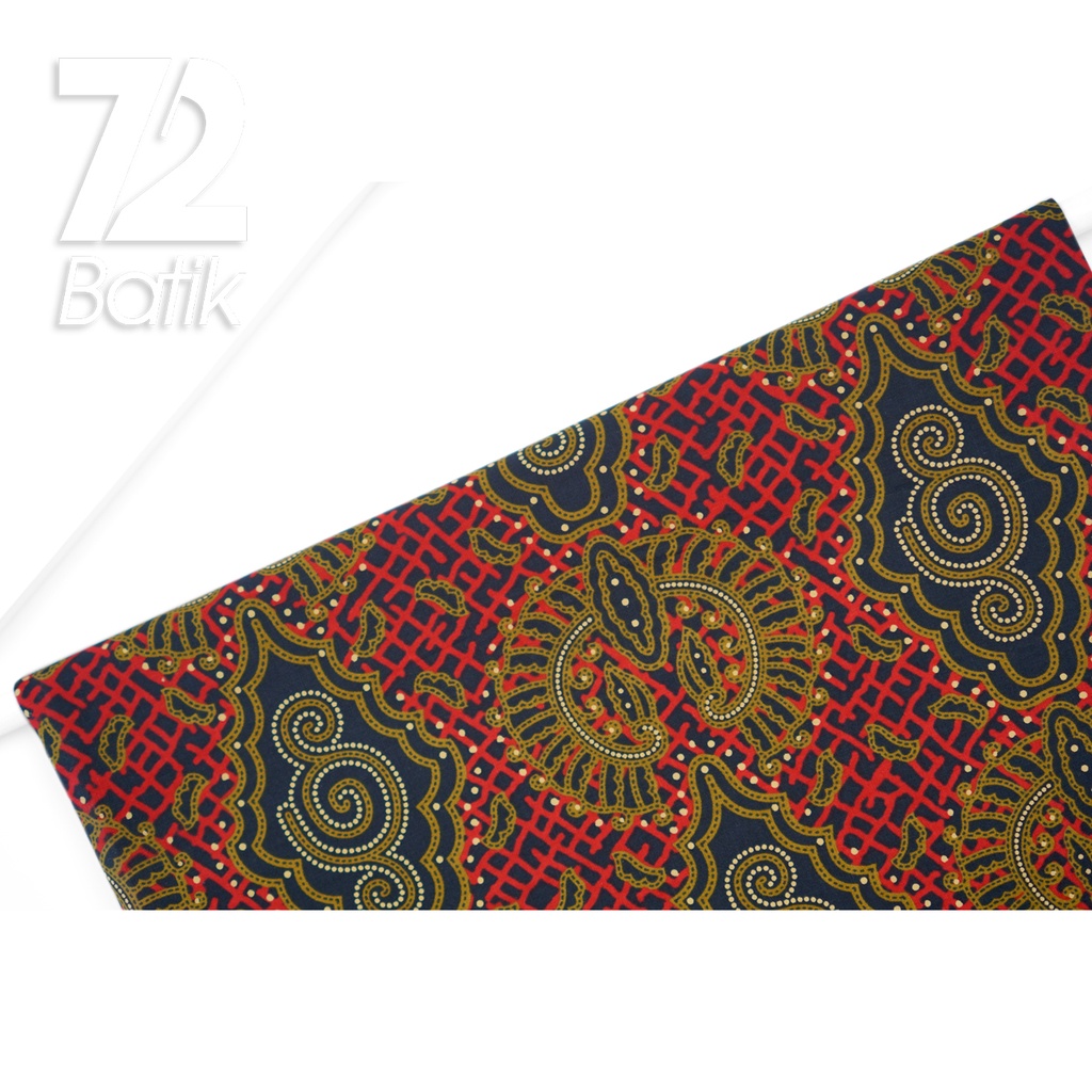 KAIN BATIK KATUN Premium Motif Klasik Warna Merah Gold 722997 Cap 72IL Jarik Jarit Samping Kebat Panjang Batik Katun Modern Premium Bahan Seragam Batik Pernikahan Kantor Keluarga Murah Kamen Jadi Batik Bali Lembaran