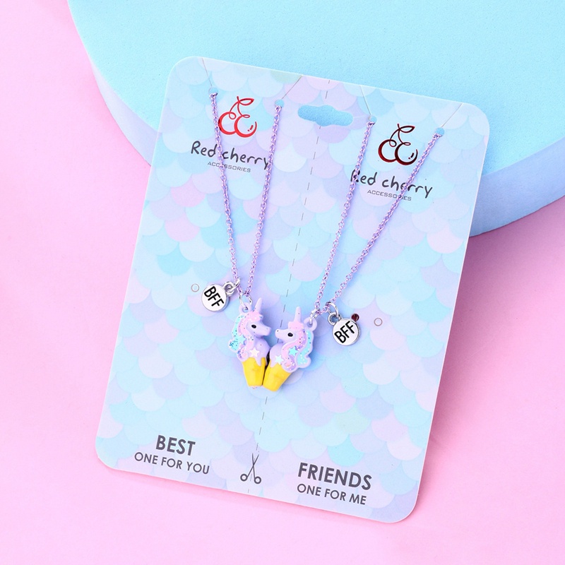 2pcs/set Liontin Rantai Bentuk Unicorn Lucu Sahabat Kalung BFF Persahabatan Anak Perhiasan Hadiah Untuk Perempuan