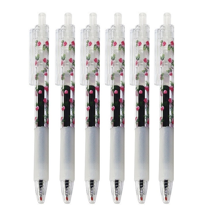 6pcs Pen Pena Pulpen Cetek Cetekan Gel Motif Bunga OSM-ST0093