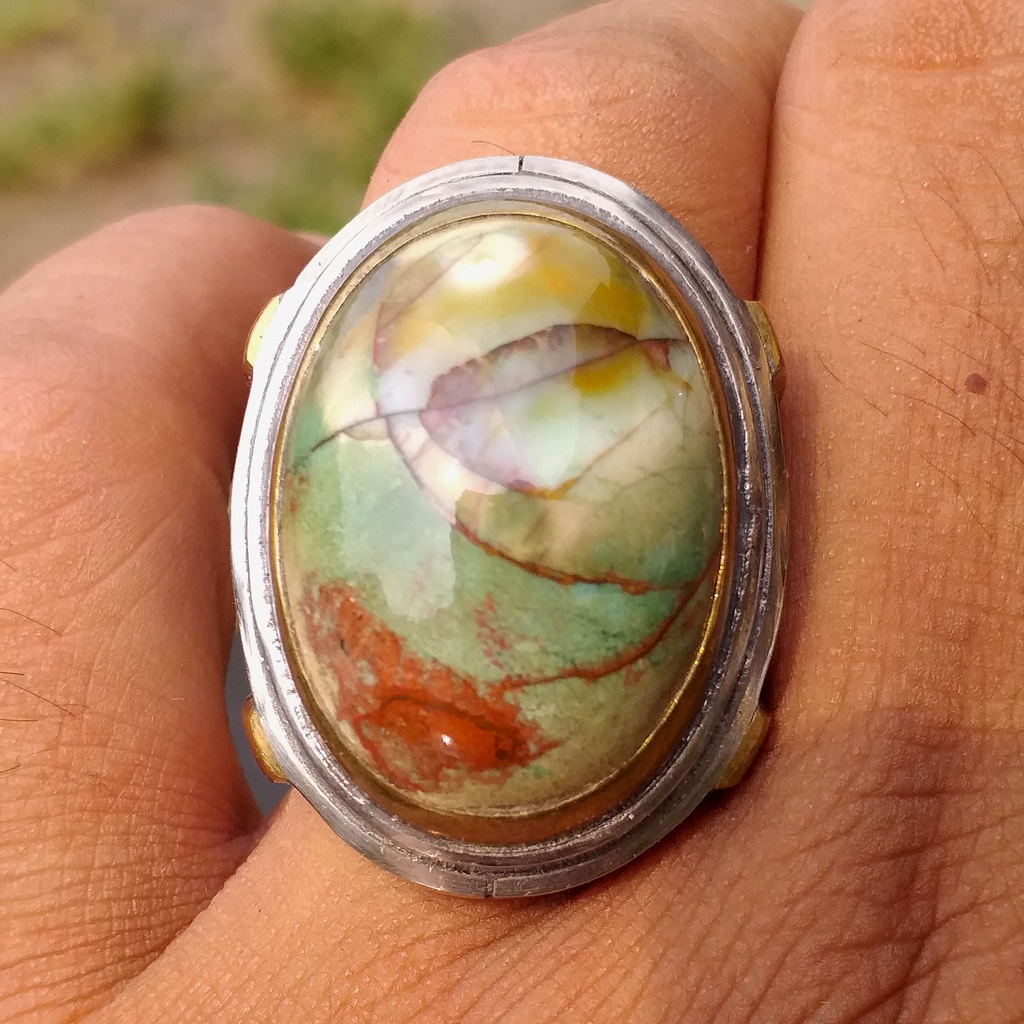 Batu Akik Pancawarna Garut Jumbo Dim-27 Warna Indah Alami Bodyglass Ring Kokoh