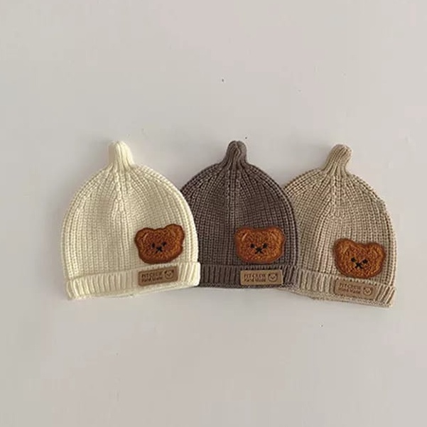 Topi Kupluk anak perempuan dan laki-laki motif RAJUT BEAR usia 6-24 bulan / topi anak lucu