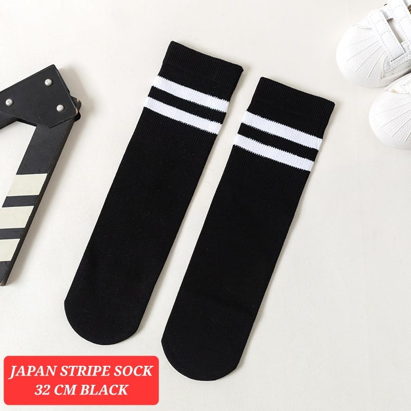 JAPAN STRIPE BLACK SOCK KAOS KAKI PANJANG ALA JEPANG KOREA FASHION IMPORT