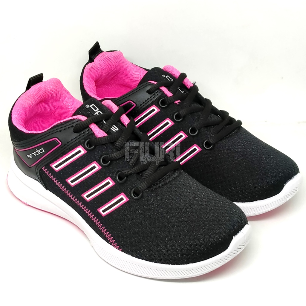 FIURI - ANDO - DYNA 37-40 HITAM PINK - SEPATU SNEAKERS SPORT KANVAS SOL KARET ANAK PEREMPUAN - SEPATU KETS TRENDY WANITA - SEPATU OLAHRAGA LARI FITNES SENAM KERJA KULIAH  BERTALI CEWEK MURAH PROMO DISKON BONUS KAOS KAKI
