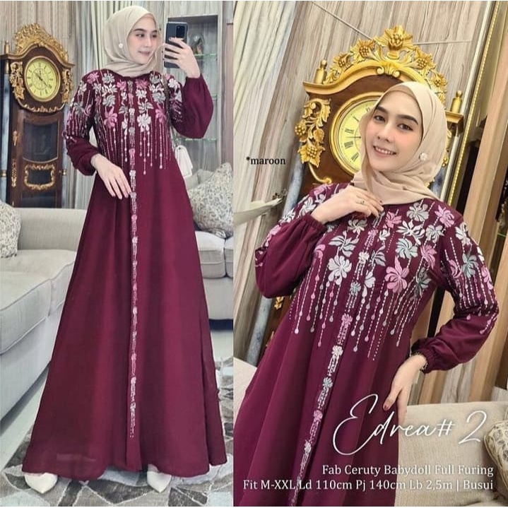 GAMIS STORE - Edrea Dress Wanita Muslim Matt Ceruty Mix Bordir OOTD Kondangan Wanita Premium