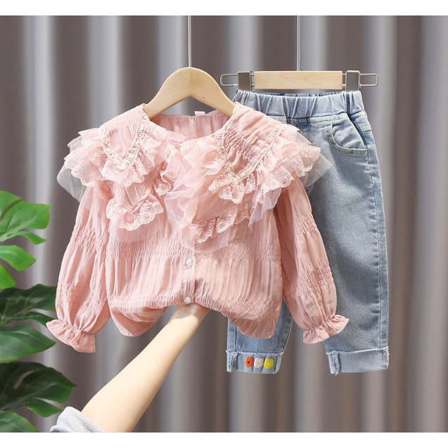 STELAN ANAK CEWEK FLOAT COLLAR CELANA JEANS 3 BUNGA SIZE 100-140 IMPORT