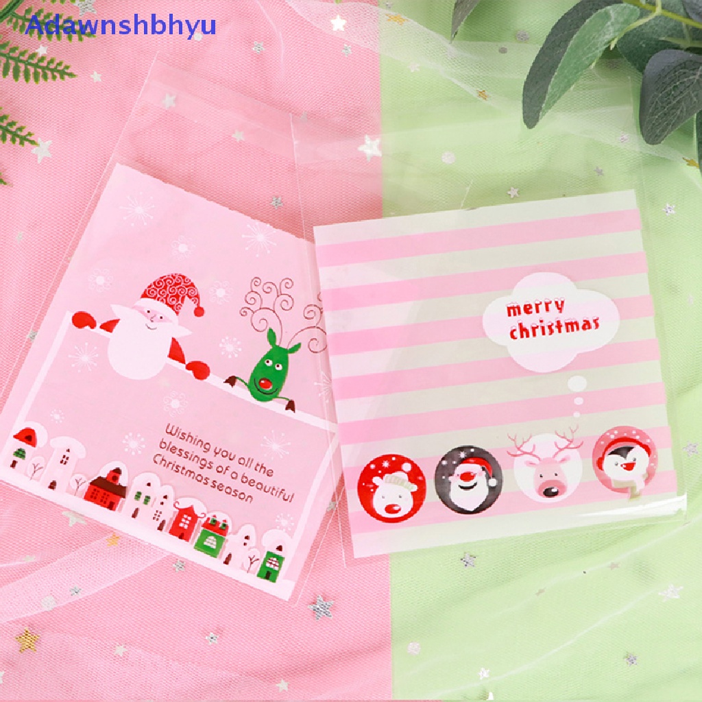 Adhyu 100pcs/pack Merry Christmas Cookie Candy Self-Adhesive Bags Kantong Kue10 * 10cm ID