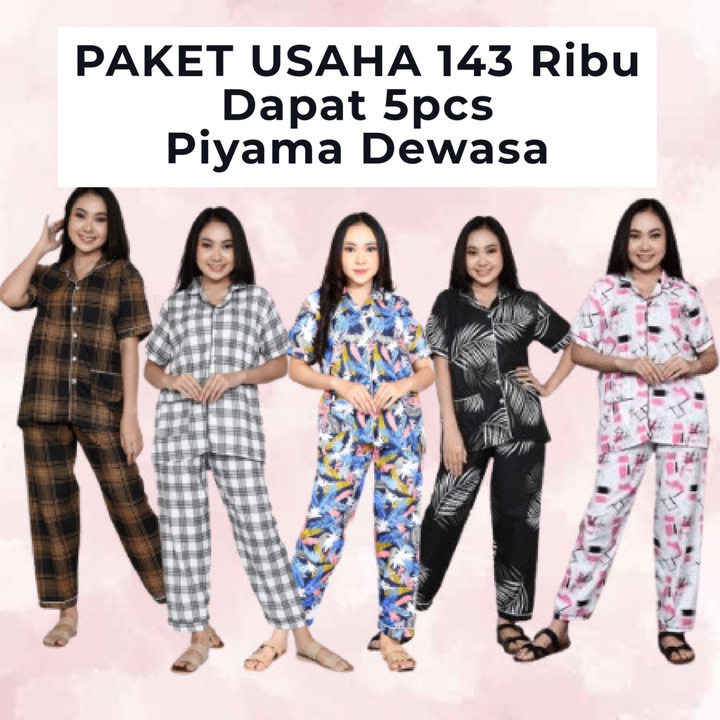 Paket Usaha Baju Tidur Piyama Wanita CP Dapat 5 Setel Harga Murah Motif Trendy Kekinian