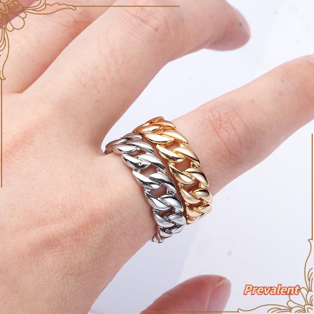 Cincin Rantai PREVA Link Warna Silver Hadiah Wanita Pria Bahan Stainless Steel Isi Emas