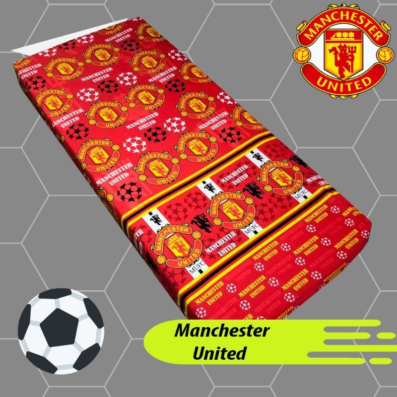 SPREI KATUN KARET PREMIUM UKURAN 90 100 120 SMALL SINGLE SAJA SET MOTIF SEPAK BOLA SOCCER MU MANCHES