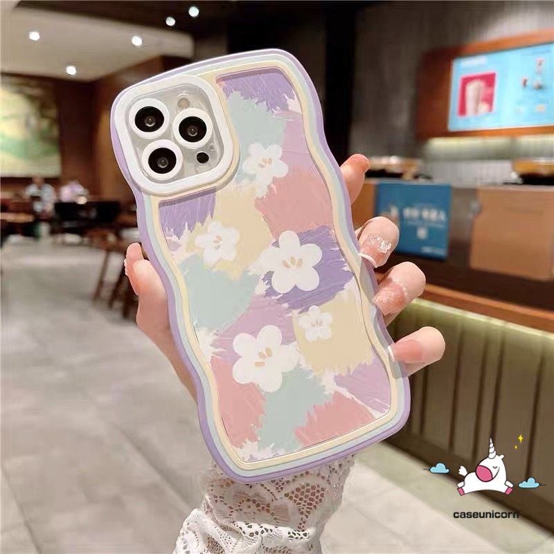 Casing Oppo A15 A95 A17 A17K A78 A77 A12 A57 A16 A54 A96 A5s A55 A76 A16s A3s A5 A9 A74 A7 A16K A1k A77s A53 A52 Reno 8T 5F 7Z 6cat Air Warna Warni Bunga Wavy Edge Soft Case