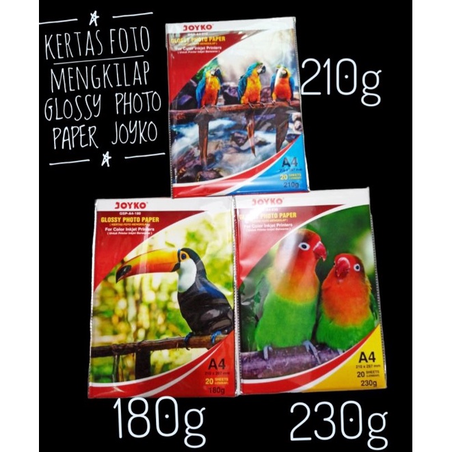 

KERTAS FOTO MENGKILAP, GLOSSY PHOTO PAPER JOYKO A4 180 g , 210 g , 230 g PER PAK