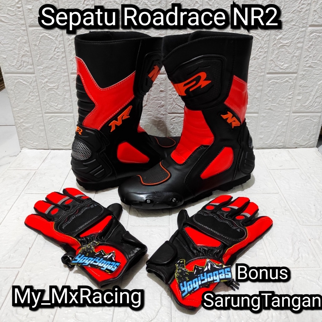 sepatu roadrace  bonus sarung- sepatu balap ORANGE - sepatu touring keren - bots - bots drag or cornering - balap -sepatu bots safety terlaris enduro hard - bots keren - kualitas premium jahitan rapih - original produk negeri - NR2