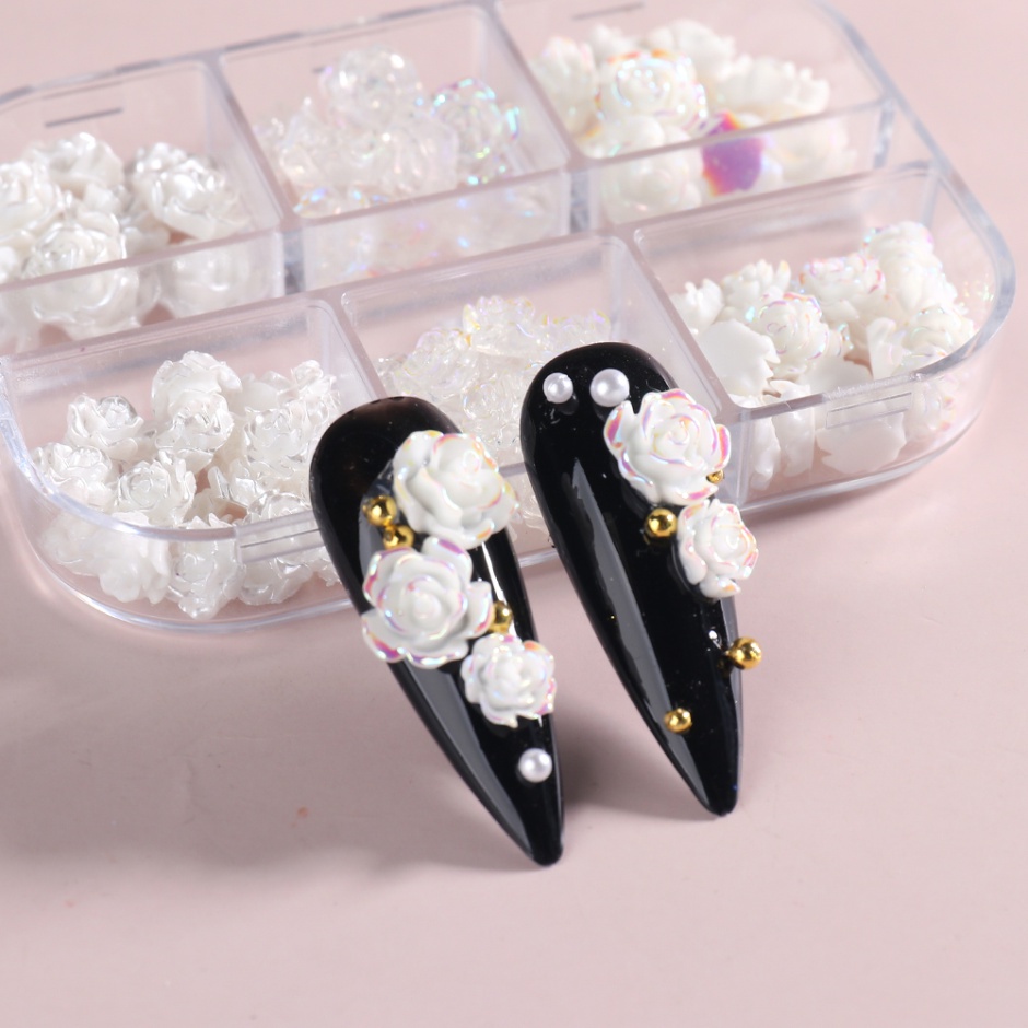 3d Putih Camellia Nail Art Perhiasan Resin Akrilik Bunga Desain Elegan Pesona Pernikahan Aksesoris Berlian Imitasi Dekorasi