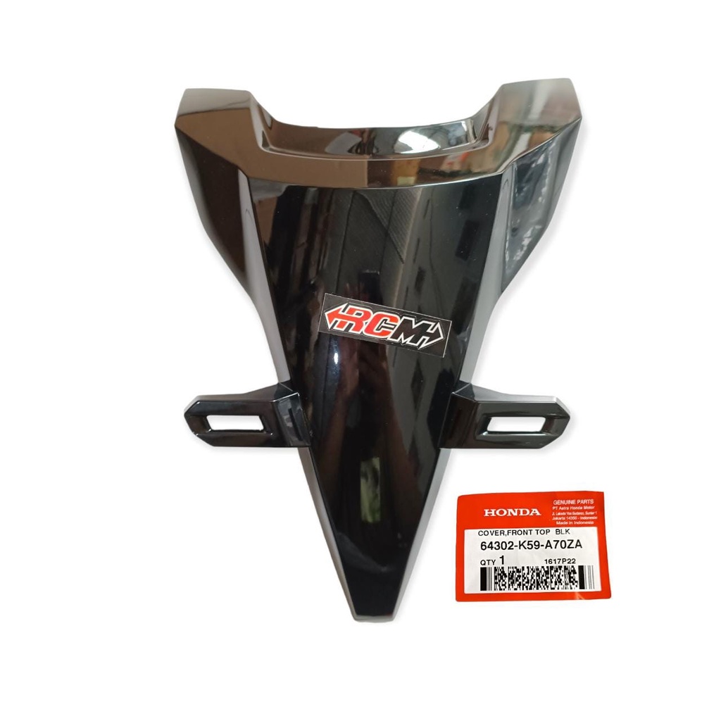 64302-K59-A70ZA PANEL BODI BODY COVER FRONT TOP TAMENG TEBENG DPN DEPAN KECIL DASI DUDUKAN NOPOL PLAT NOMOR HONDA VARIO 125 VARIO 150 ESP 2018 -2019 HITAM GLOSSY ORI ORIGINAL HONDA AHM HGP ASLI