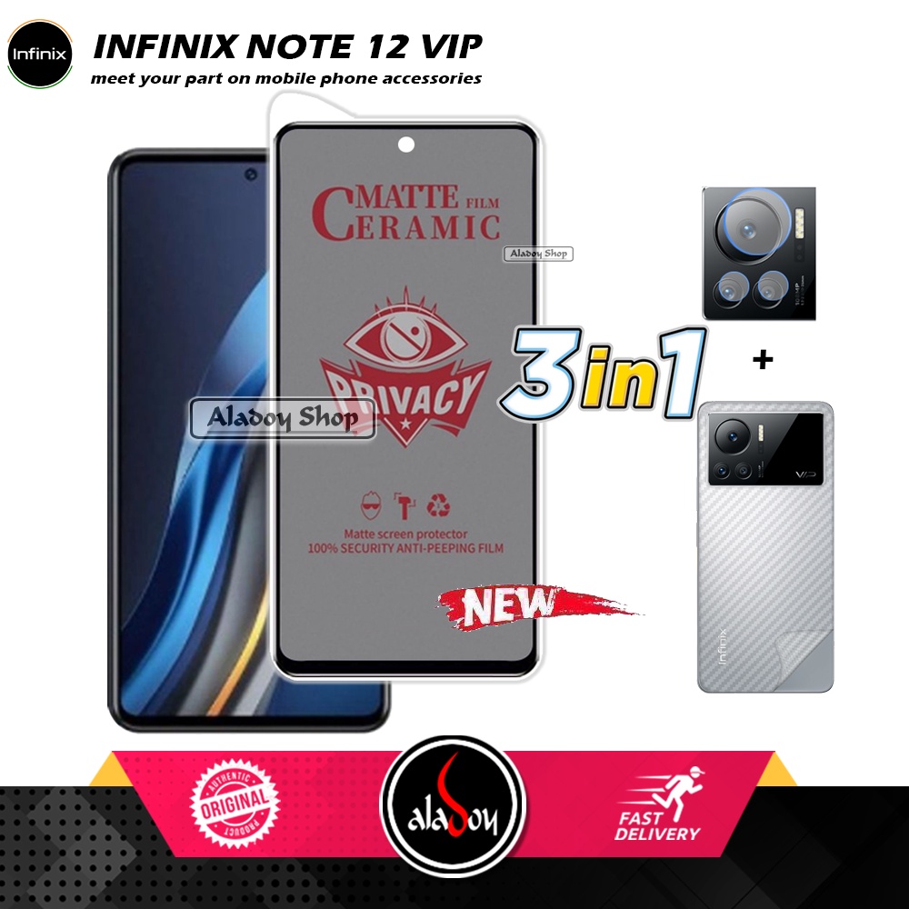 Tempered Glass Anti SPY Infinix Hot 12 VIP Anti Gores Privacy + Tempered Glass kamera dan Skin Carbon