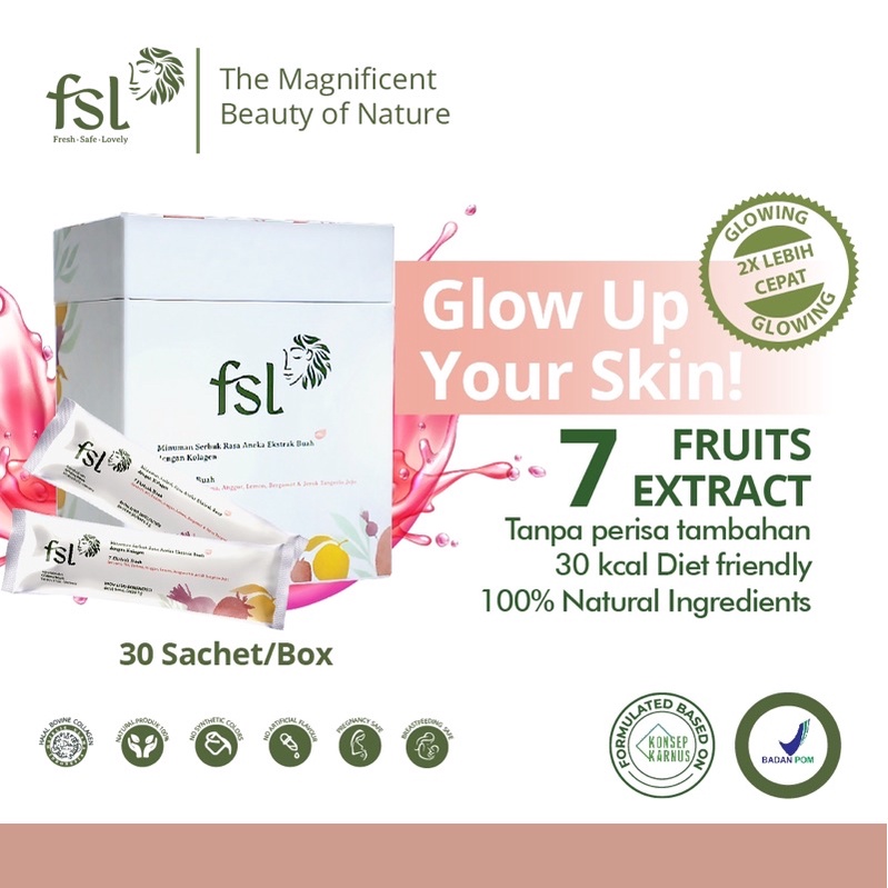 FSL Collagen Drink - Glow Up Your Skin - with 7 Fruits Extract - Minuman Collagen Tanpa Perisa Sinte