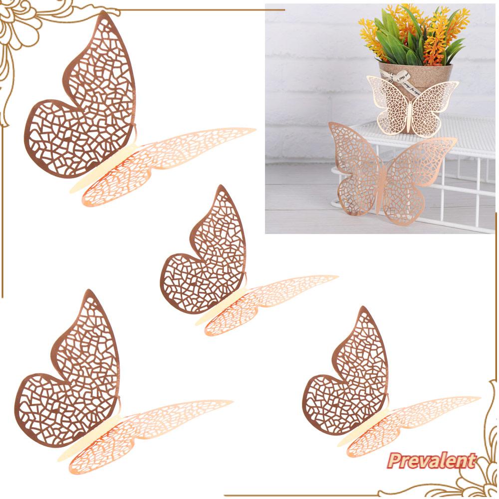 Preva 12PCS/Set 3D Kupu-Kupu Stiker Emas Perak Ornamen Pernikahan Dekorasi Rumah Tekstur Logam