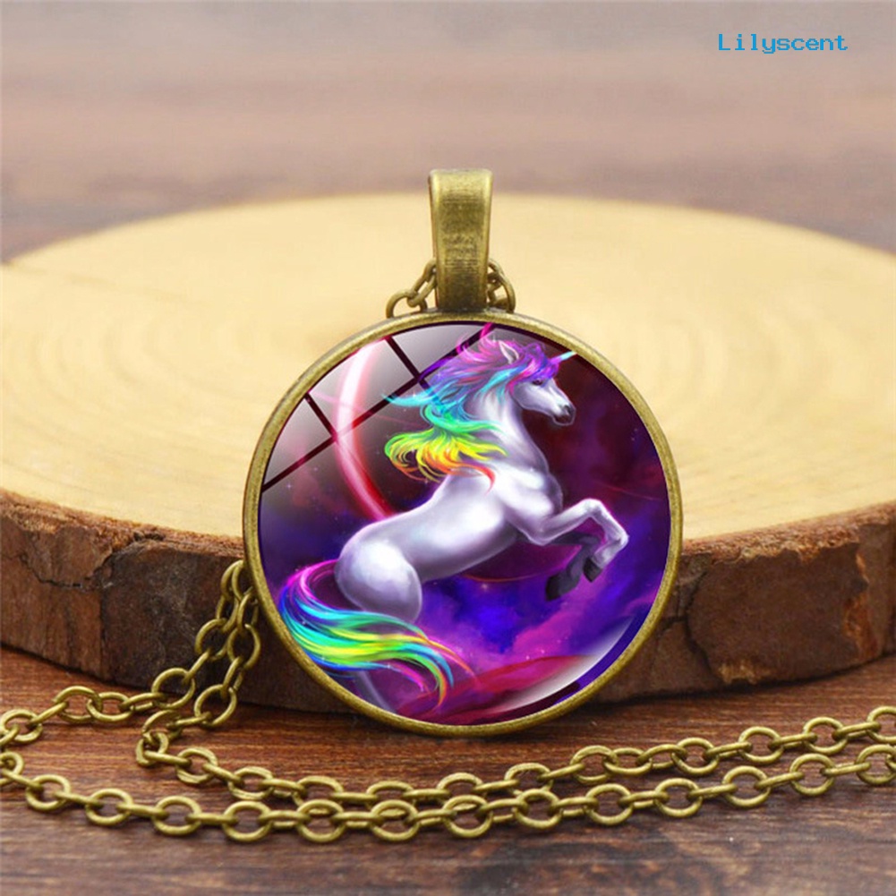 [LS] Fashion Colorful Unicorn Pendant Kalung Pria Wanita Perhiasan Pesta Cocktail