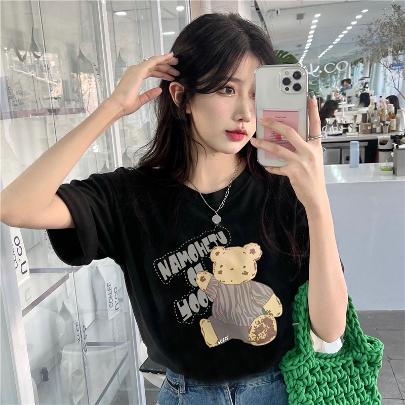 Print T-shirt Kaos Lengan Pendek Cute Plush Bear Baju Atasan Korean Style