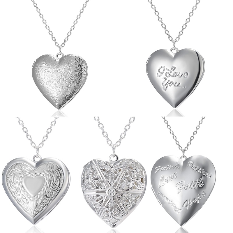 Dibuka Cinta Hati Liontin Liontin Liontin Wanita Kalung Warna Silver Rantai Memori Bingkai Foto Keluarga Kekasih Valentine Perhiasan Hadiah Baru