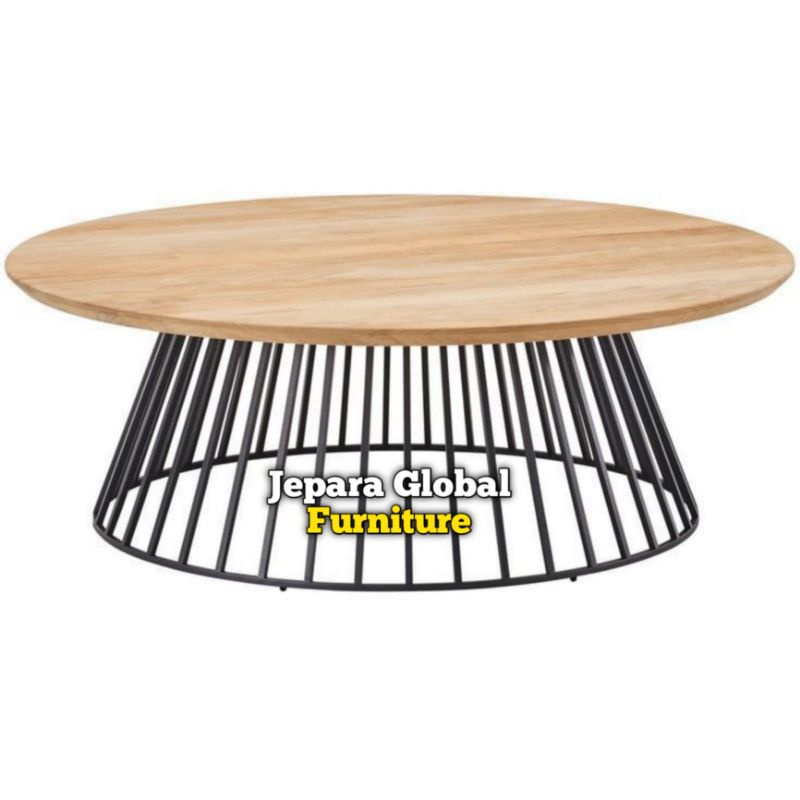 Meja Tamu bundar jati kaki besi jari ( meja tamu besi, meja tamu jati,coffe table jati )