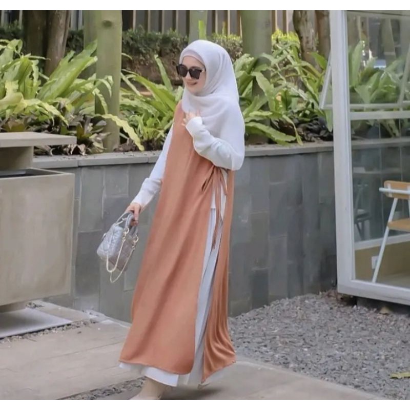 Long vest sojin long dress Cardigan panjang tali pinggir outer polos
