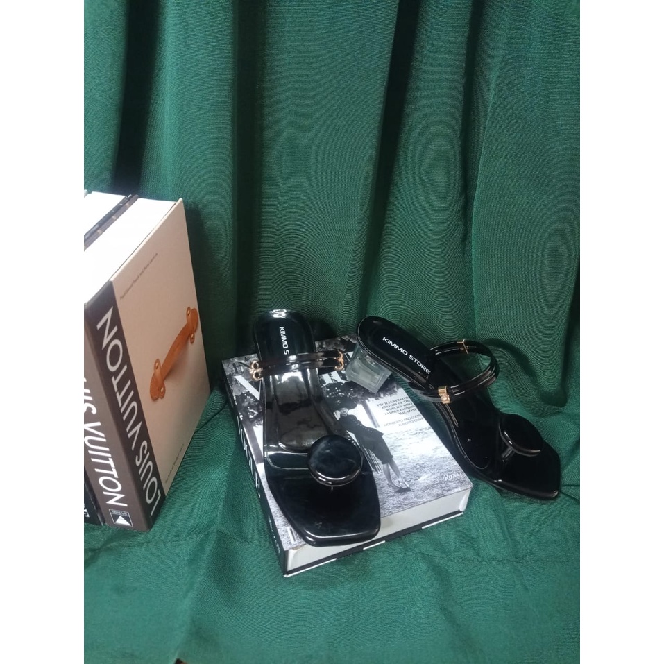 sandal hak kaca wanita jamur  5 cm