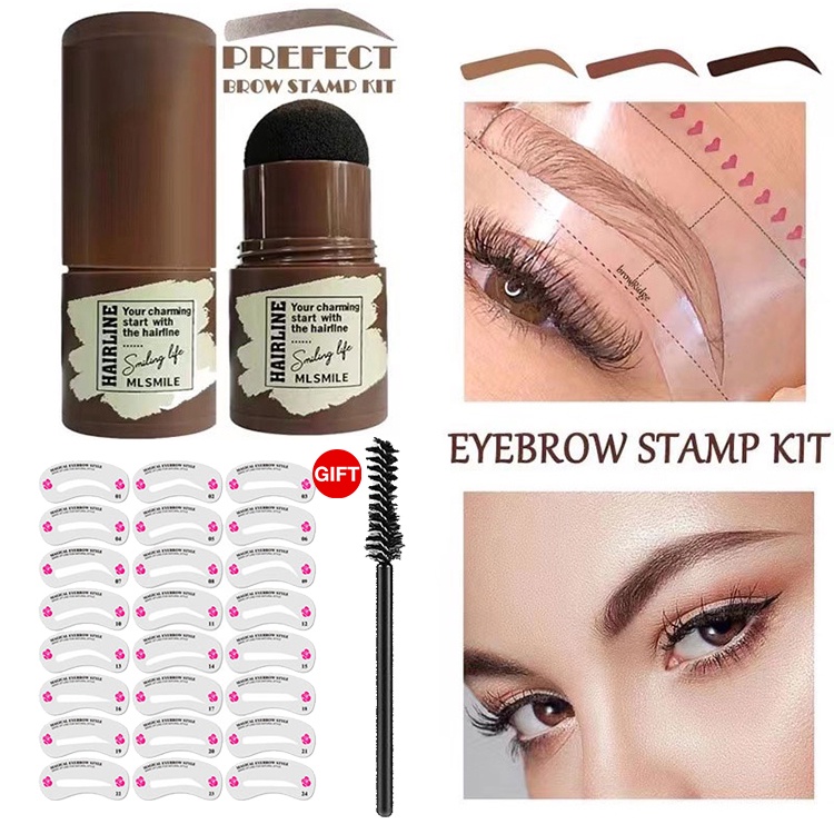 Eyebrow Powder Stamp Shaping kit Stencil Makeup Kit with 24 Reusable kilay shape Eyebrow Brushes