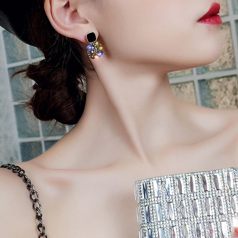 Hot Korea 1pasang Anting Panjang Berlian Persegi Geometris Untuk Wanita Ladies