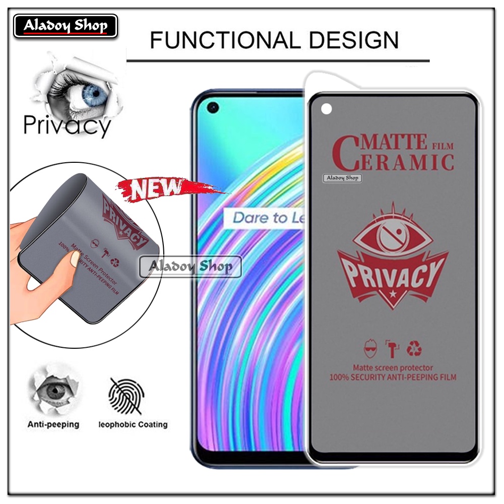 Tempered Glass Anti SPY Realme C17 Anti Gores Privacy + Tempered Glass kamera dan Skin Carbon