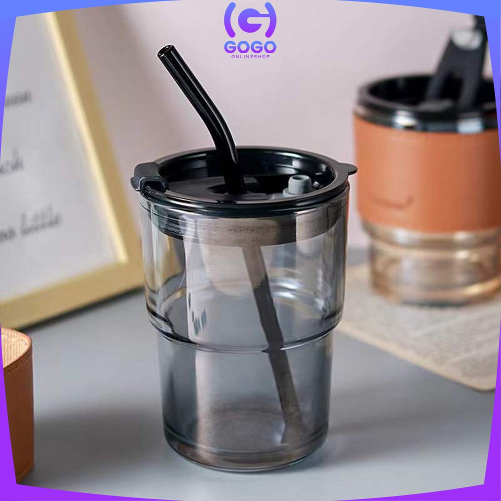 SN-C742 Tumbler Minum Aesthetic Gelas Minum Transparan 400ML dengan Sedotan / Bottle Cup Cangkir Kaca Anti Panas