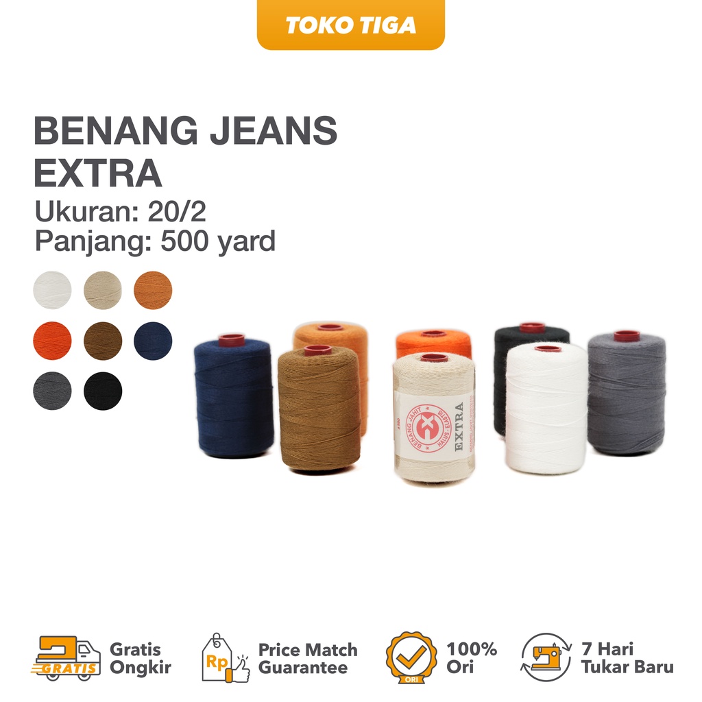 Benang Jahit Jeans / Bahan Tebal 20/2 500 Yard Merk EXTRA