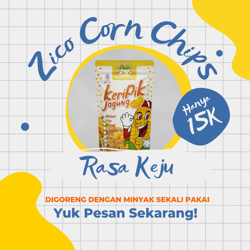 

Cemilan Keripik Jagung Zico Corn Chips Rasa Keju Kemasan 90 Gram Tanpa Pengawet Di Goreng dengan Minyak Sekali Pakai