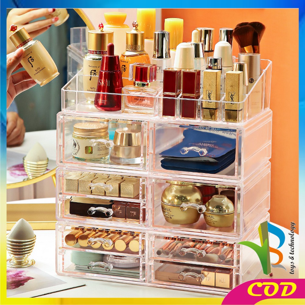 RB-K12 Kotak Make Up + Laci Acrylic Rak Kosmetik Organizer / Rak Serbaguna / Storage Box Cosmetic