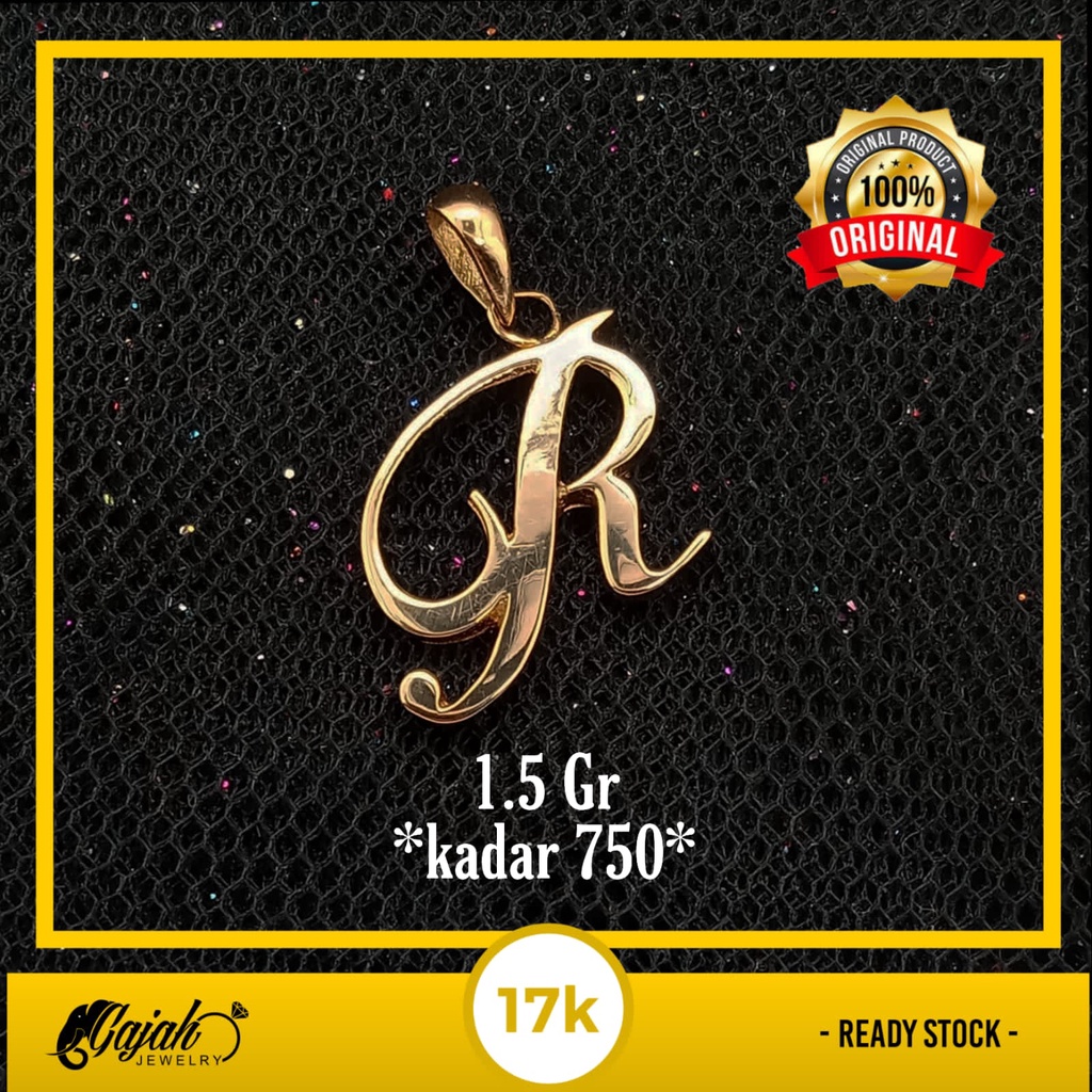 Liontin emas huruf R 17K - 1.5 gr kadar 750 - 4036