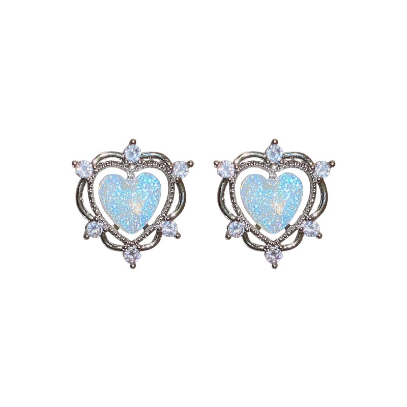 Anting Cinta Bertatahkan Berlian Aksesoris Temperamen Fashion Retro