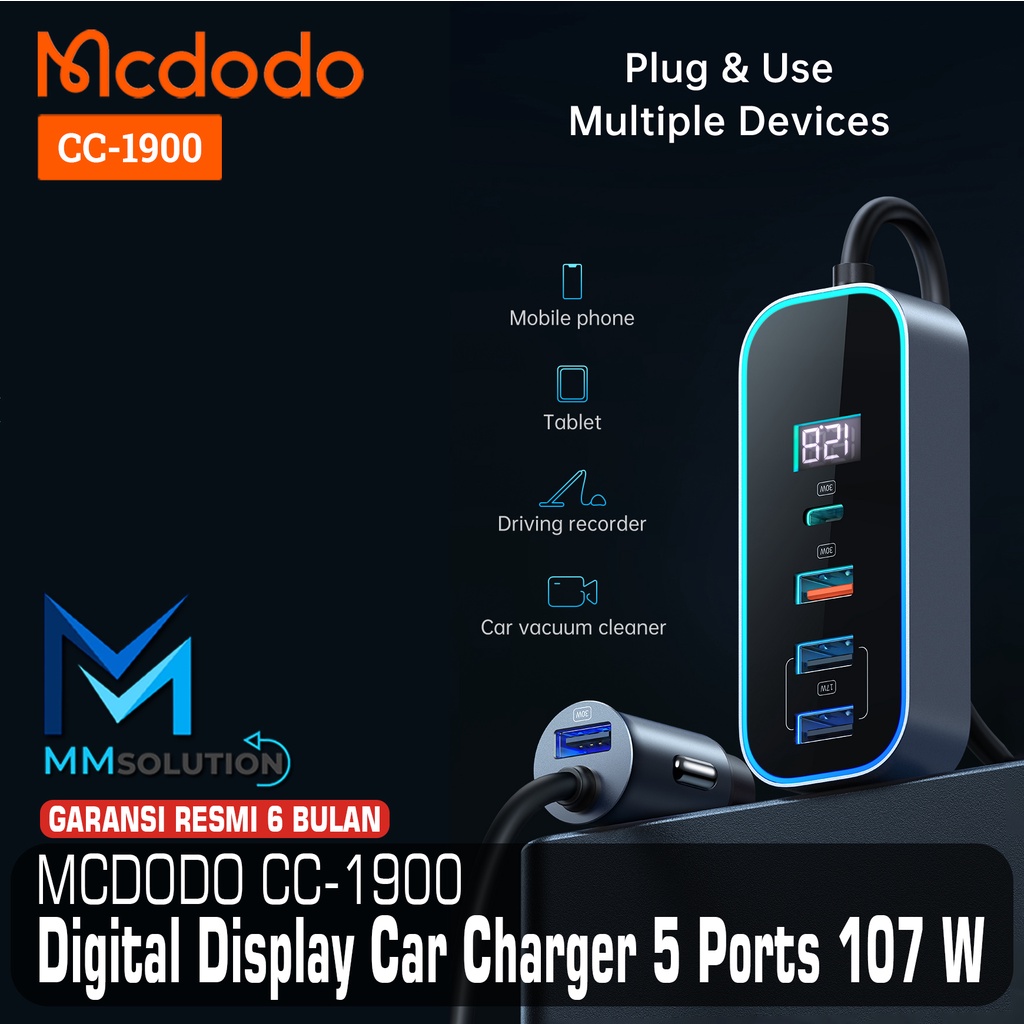 MCDODO CC-1900 Car Charger Digital Display 5 Ports 107W iPhone Samsung