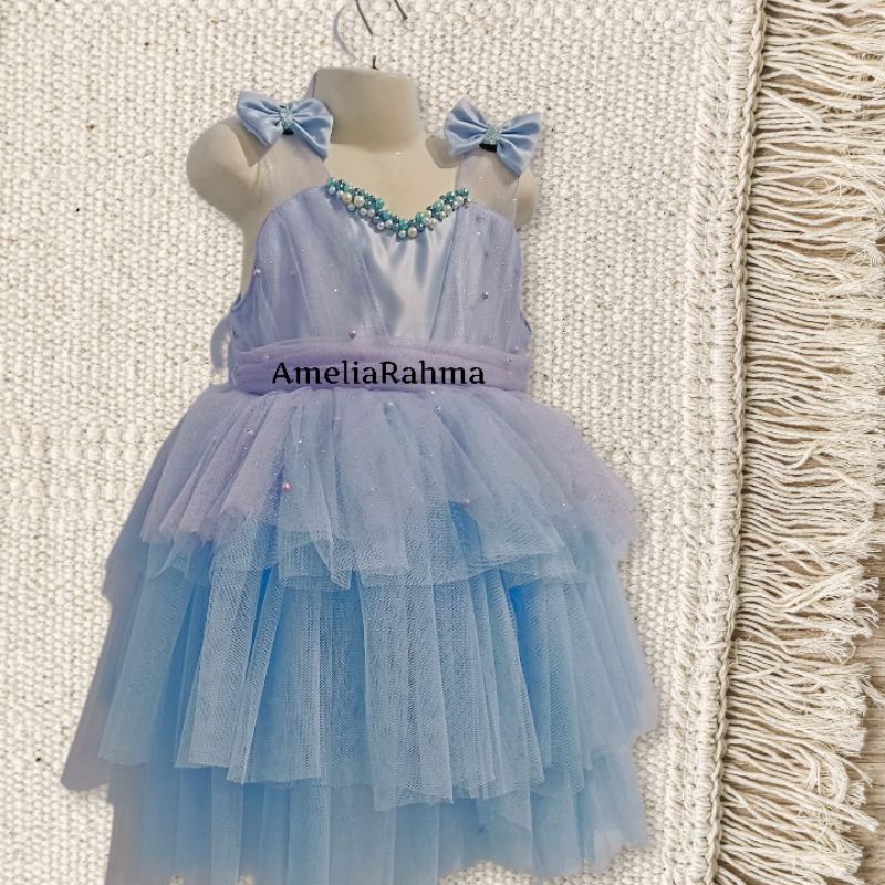 dress aira baju pesta anak perempuan tutu natal tedak sinten lebaran kondangan mutiara pita gliter tile