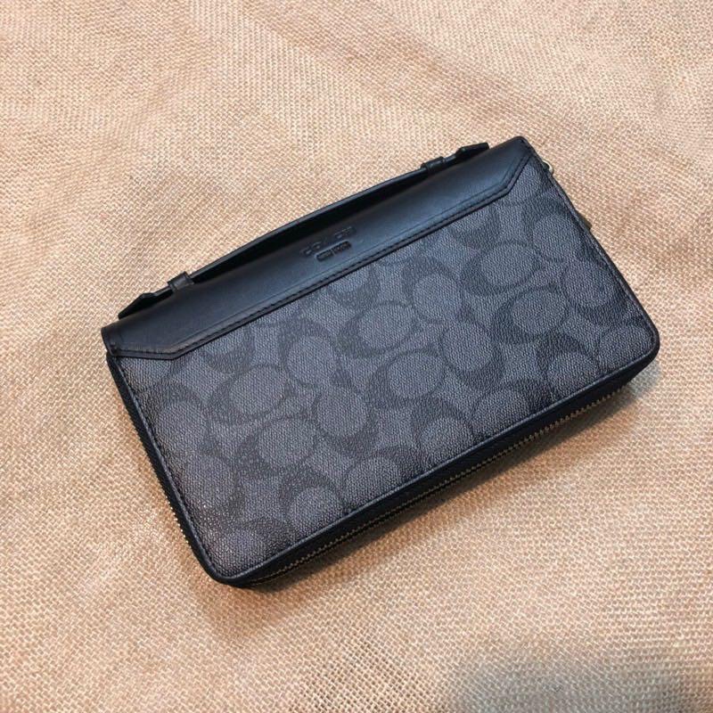 Coach Men Organizer Signature Double Zip Travel Clutch Bag (C93240)