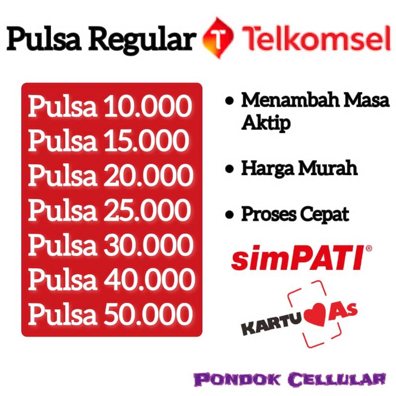 Jual pulsa telkomsel, simpati, as, 10rb - 50rb
