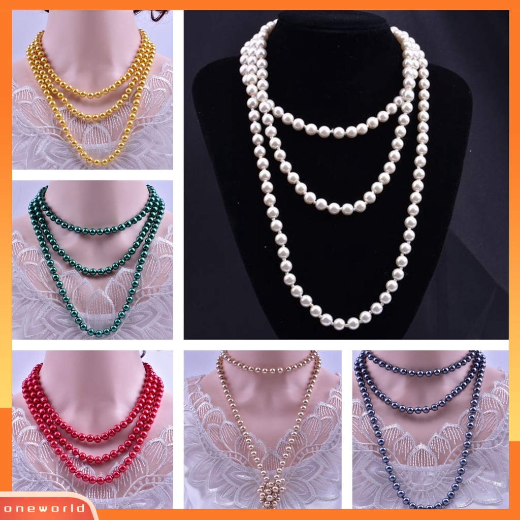 [ONE] Kalung Mutiara Imitasi Charming Sleek Glass Cluster Kalung Mutiara Simulasi Panjang Untuk Anniversary