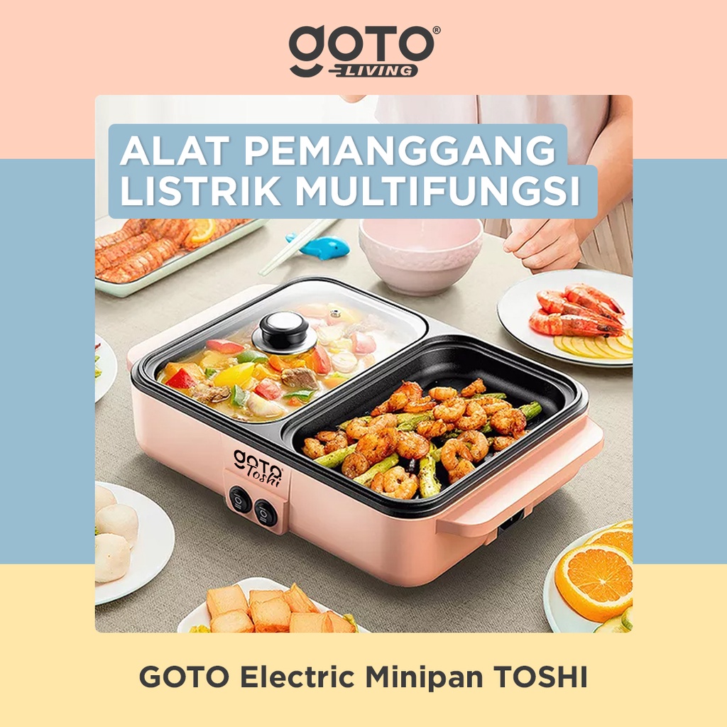 Toshi Minipan Electric Hotpot Alat Panggangan Grill Pan Bbq 2In1