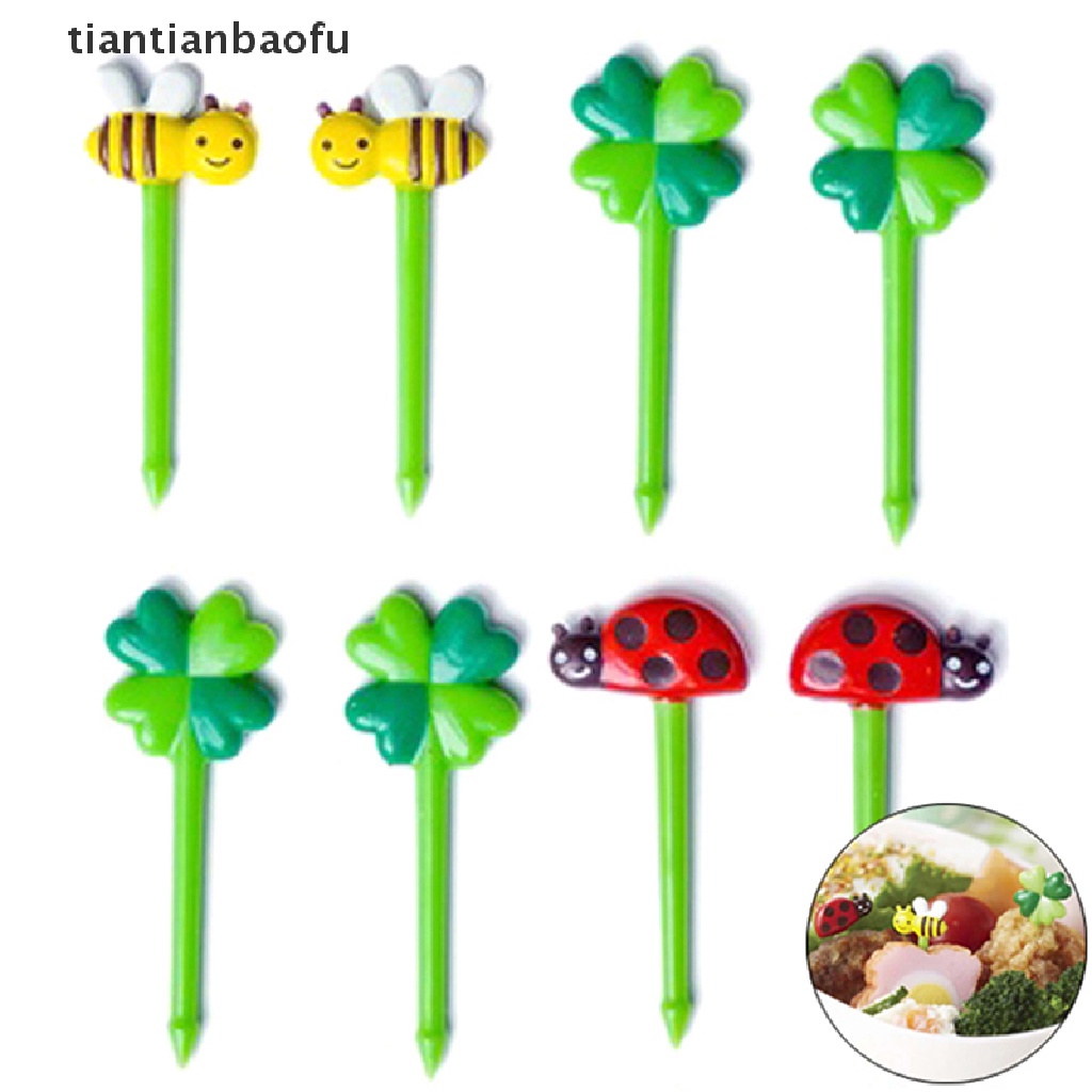 [tiantianbaofu] 8/12pcs Garpu Buah Food Grade Plastik Mini Kartun Anak Kue Buah Tusuk Gigi Bento Lunch Bento Aksesoris Dekorasi Pesta Butik